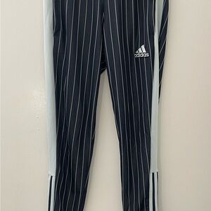 adidas Black Pinstripe Joggers with White Side Panels